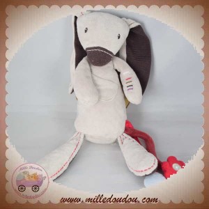 VERTBAUDET DOUDOU LAPIN TAUPE GRIS FEUILLE ROUGE SOS