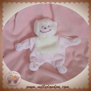 SUCRE D'ORGE DOUDOU SINGE MOUTON ECRU PLAT ROSE SOS