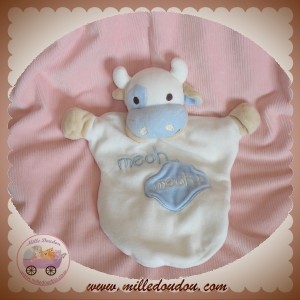 CMP DOUDOU VACHE BLANCHE BLEU MARIONNETTE EVEIL ET TENDRESSE