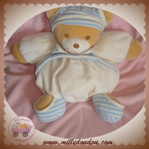 TAKINOU DOUDOU OURS BEIGE BOULE ECRU RAYE BLEU 30 SOS