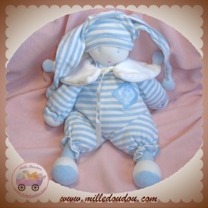 MOULIN ROTY DOUDOU POUPEE GARCON RAYE BLEU BLANC PILOU