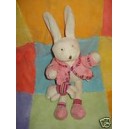 JELLYBABY DOUDOU LAPIN ECRU  ET ROSE AVEC BEBE MUSICAL