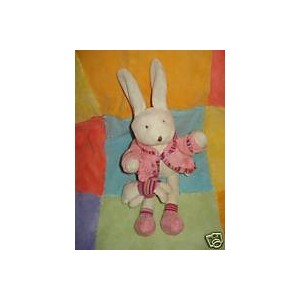 JELLYBABY DOUDOU PELUCHE LAPIN ECRU  ET ROSE AVEC BEBE MUSICAL