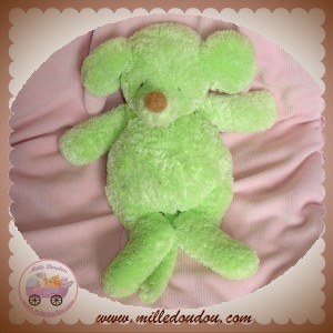 NOUNOURS DOUDOU SOURIS VERTE BOUCLETTE 30 CM