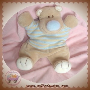 JOLLYBABY DOUDOU HIPPOPOTAME BEIGE QUASI PLAT BLEU SOS