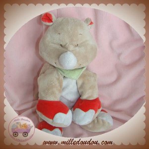 BENGY DOUDOU RHINOCEROS BEIGE ECRU ROUGE 30 cm SOS