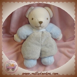 NOUNOURS DOUDOU OURS BLANC CORPS GRIS BLEU HOCHET SOS