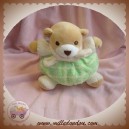 NOUNOURS DOUDOU OURS BEIGE BOULE CARRE VERT SOS