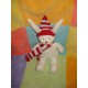 BABY GAP DOUDOU PELUCHE LAPIN BLANC ECHARPE ET BONNET ROUGE RAYE