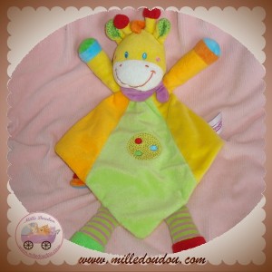 POMMETTE DOUDOU GIRAFE PLATE VERTE JAUNE SOS