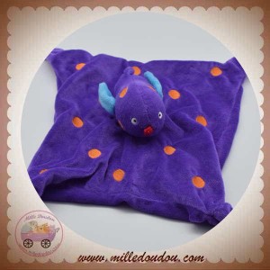 CARRE BLANC DOUDOU OISEAU CARRE PLAT VIOLET POIS SOS