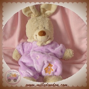 TEX DOUDOU LAPIN BOUCLETTE COMBINAISON MAUVE 30 cm SOS