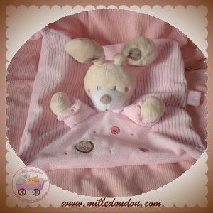 NICOTOY DOUDOU LAPIN ECRU PLAT ROSE ROND ATTACHE TETINE