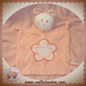 ORCHESTRA DOUDOU OURS PLAT TISSU ROSE SAUMON FLEUR SOS