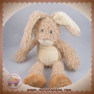 HISTOIRE D'OURS DOUDOU LAPIN ECRU BOUCLETTE MARRON SOS