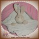 NATURE ET DECOUVERTES DOUDOU LAPIN PLAT ECRU RAYE VERT KAKI SOS