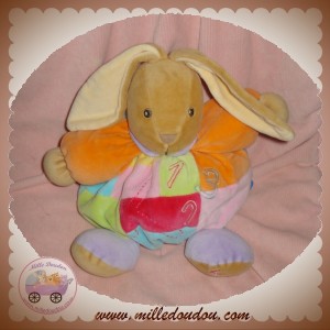 KALOO DOUDOU LAPIN BEIGE BOULE EVEIL 123 ORANGE BLEU ROSE SOS