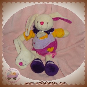 BABYNAT BABY NAT DOUDOU LAPIN ECRU VIOLET ROSE JAUNE COEUR MOUCHOIR SOS