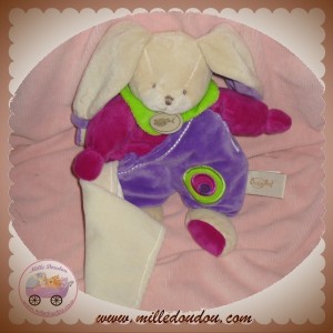 BABYNAT DOUDOU LAPIN BLANC CORPS VIOLET VERT FUSHIA MOUCHOIR SOS