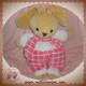 NOUNOURS DOUDOU LAPIN BEIGE CARREAUX ROSE BLANC SOS