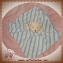 JACADI DOUDOU OURS ECRU PLAT RAYE BLANC BLEU SOS