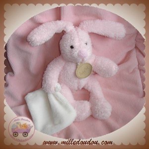 BABYNAT DOUDOU LAPIN ROSE BOUCLETTE MOUCHOIR ECRU SOS