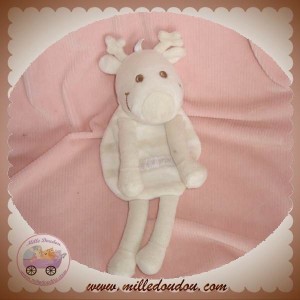 SUCRE D'ORGE DOUDOU RENNE BLANC PLAT RAYE BEIGE SOS