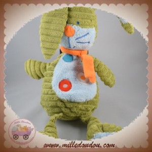 TEX DOUDOU LAPIN VERT ECHARPE ORANGE ROND BLEU BENGY SOS