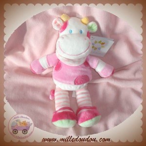 NICOTOY DOUDOU VACHE BLANC PULL ROSE BANDANA KIABI SOS