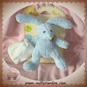 BABYNAT DOUDOU LAPIN BLEU BOUCLETTE MOUCHOIR ECRU SOS