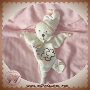 BABYNAT DOUDOU OURS BLANC PLAT BIO FLEUR NOEUD SOS