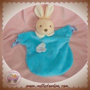 TOODO DOUDOU LAPIN ECRU MARIONNETTE BLEU FLEUR SOS