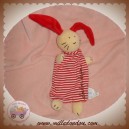 JACADI DOUDOU PELUCHE LAPIN PLAT RAYE ROUGE SOS