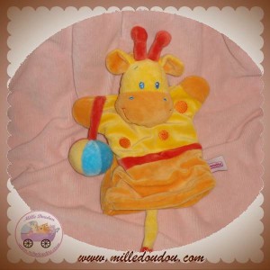 POMMETTE DOUDOU GIRAFE MARIONNETTE JAUNE ORANGE BALLON SOS