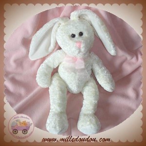 JEMINI DOUDOU LAPIN BLANC BRILLANT NOEUD ROSE