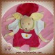 DOUDOU ET COMPAGNIE LAPIN BEIGE PLAT ROUGE FLEUR VELOURS SOS