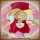 DOUDOU ET COMPAGNIE LAPIN BEIGE PLAT ROUGE FLEUR VELOURS SOS