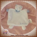 JACADI DOUDOU OURS BLANC PLAT STYLE PELUCHE NOEUD BLEU SOS