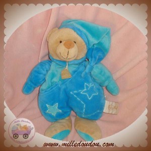 BABYNAT BABY NAT DOUDOU OURS BLEU TURQUOISE ETOILE SOS 