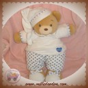 KALOO DOUDOU OURS BEIGE HABIT BLANC COEUR BLEU SOS