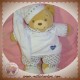 KALOO DOUDOU OURS BEIGE HABIT BLANC COEUR BLEU SOS