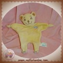 BEBE 9 DOUDOU OURS PLAT JAUNE ECRU NOEUD FLEUR SOS