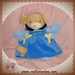 NOUNOURS DOUDOU SOURIS BEIGE MARIONNETTE BLEU ROBE BEBE SOS