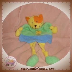 POMMETTE DOUDOU CHAT PLAT VERT BLEU JAUNE FLEUR SOS