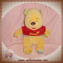 DISNEY DOUDOU OURS WINNIE L'OURSON JAUNE PULL ROUGE TISSU FLEUR SOS