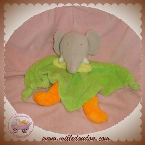 NOUNOURS DOUDOU ELEPHANT GRIS PLAT VERT ORANGE SOS