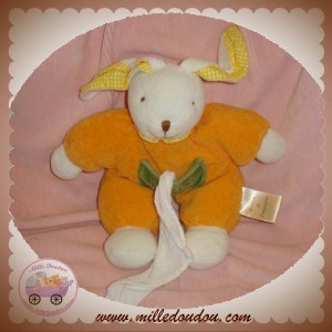 BABYNAT DOUDOU LAPIN ORANGE MOUCHOIR BLANC SOS