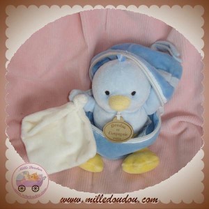 DOUDOU ET COMPAGNIE DOUDOU POUSSIN CANARD BLEU COQUILLE MOUCHOIR ECRU SOS