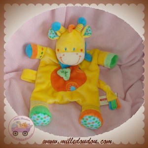 NICOTOY DOUDOU GIRAFE JAUNE ORANGE BANDANA ATTACHE TETINE SOS