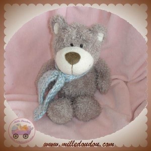 NICI DOUDOU OURS BOUCLETTE GRIS ECHARPE BLEU SOS